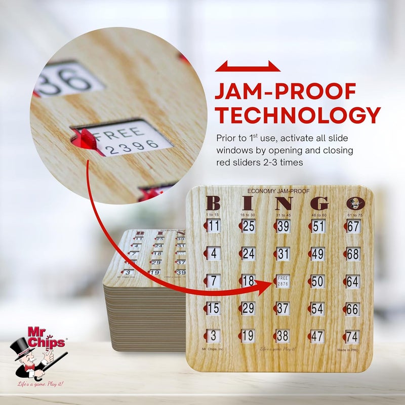 Mr Chips Jam-Proof Fingertip Slide Bingo Cards with Sliding Windows 10 Pack in Tan Style - Image 3